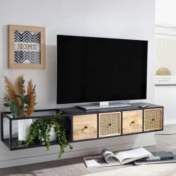 Hängendes TV Board aus Holz & Wiener Geflecht - Leiria