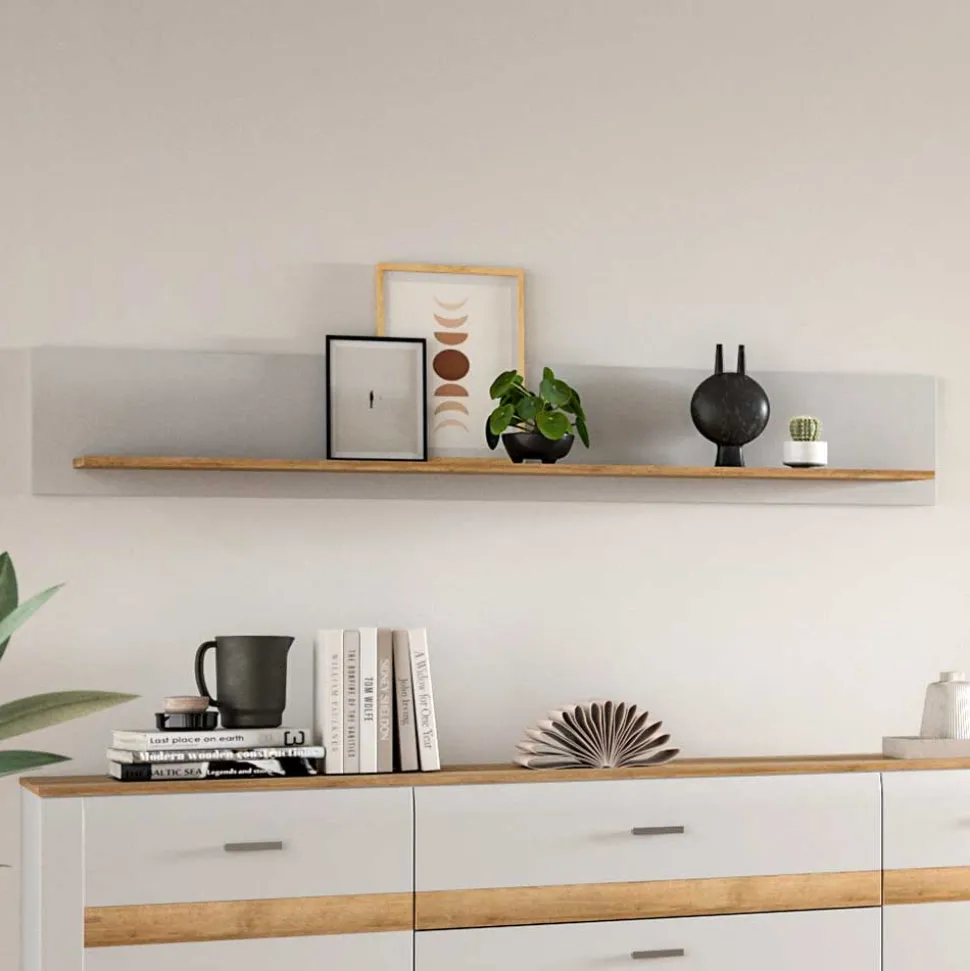 Hängeregal in Lichtgrau und Eiche Dekor - Jannios