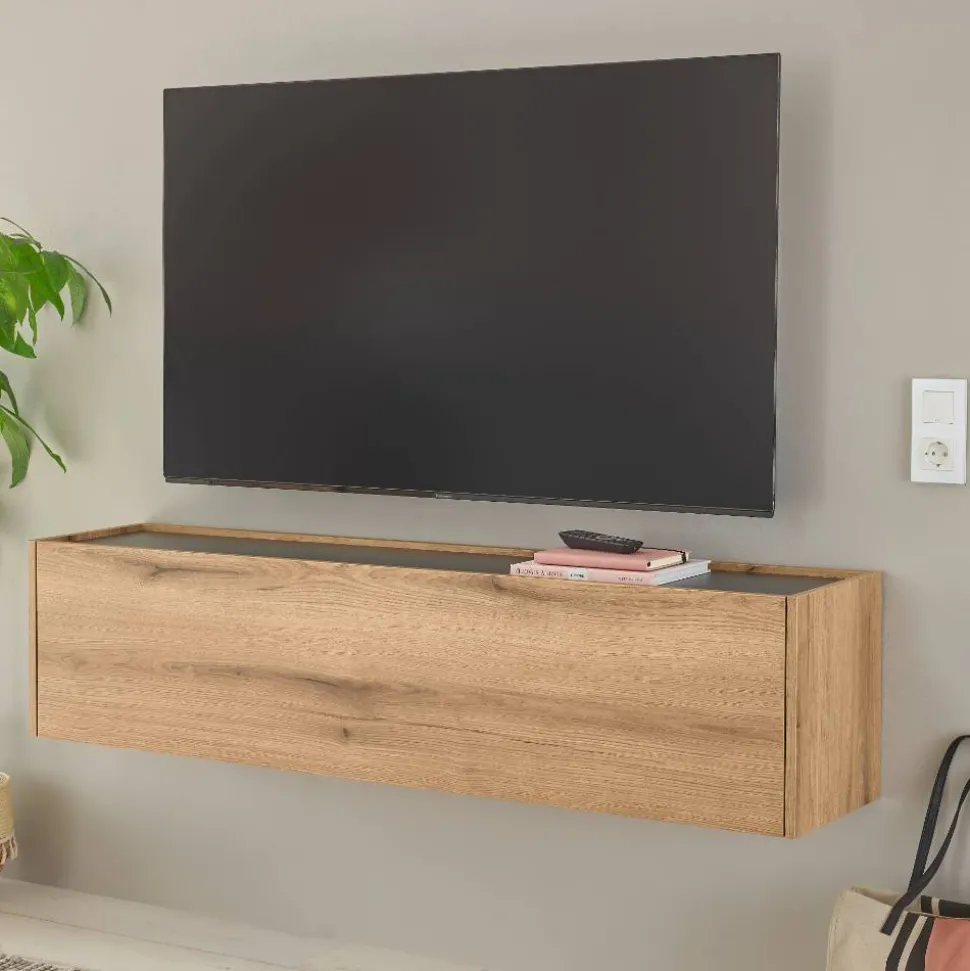 Hänge-TV-Board in Wildeiche Optik und Anthrazit - Colomania