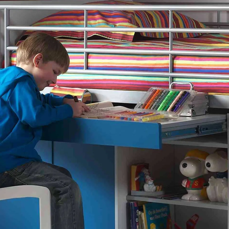 Hochbett Musty in Weiß-Blau