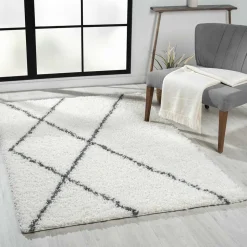 Hochflor Teppich in Creme und Schwarz - You