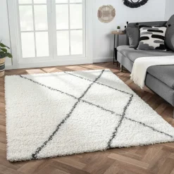 Hochflor Teppich in Creme und Schwarz - You