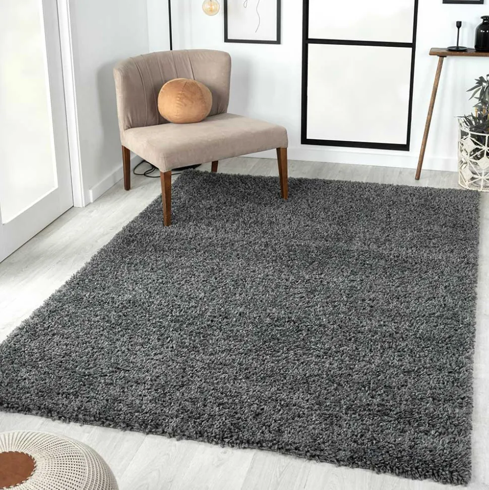 Hochflor Teppich in dunklem Grau - Bescion