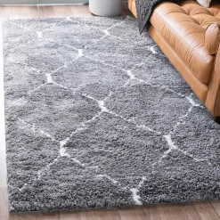 Hochflor Teppich in Grau und Creme - Ilena