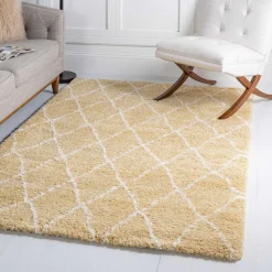 Hochflor Teppich Läufer in Gelb und Creme - Luzifania