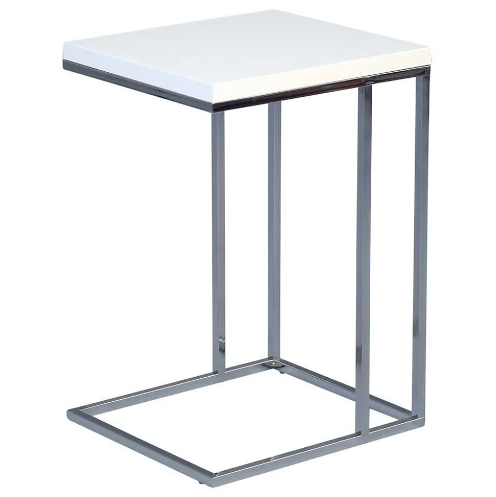Hochglanz Beistelltisch in Weiß Samanta mit verchromtem Metallgestell