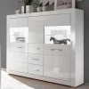 Hochglanz Highboard in Weiß mit Glas Yulis 3-türig