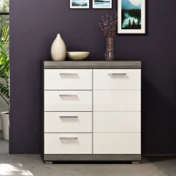 Hochglanz Kombi-Kommode in Weiß & Grau - Nancys