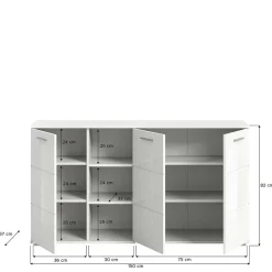 Hochglanz Kommode in Weiß mit drei Türen - Rugova
