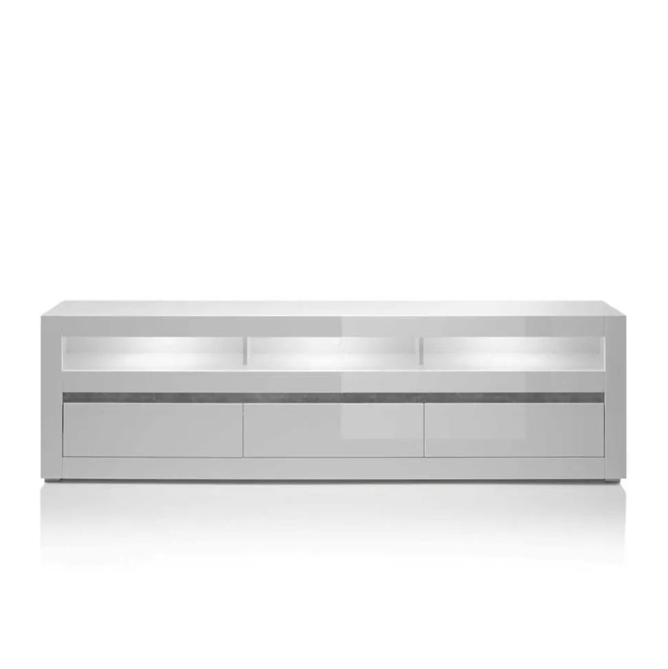 Hochglanz Lowboard fürs TV in Weiß Mextra mit 3 Schubladen