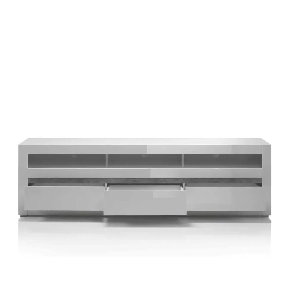 Hochglanz Lowboard fürs TV in Weiß Mextra mit 3 Schubladen