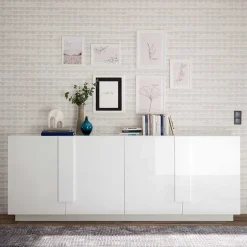 Hochglanz Sideboard mit 4 Türen in Weiß - Kerym