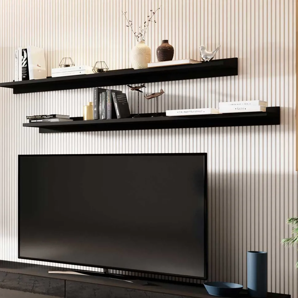 Hochglanz TV Wohnwand in Schwarz - Funtana (fünfteilig)