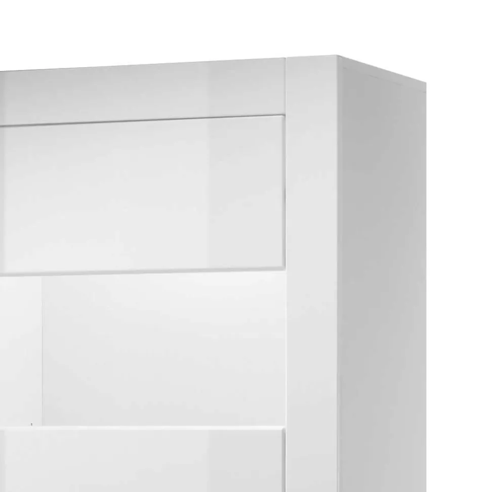 Hochglanz Vitrine in Weiß mit Beton Dekor Mextra 2-türig