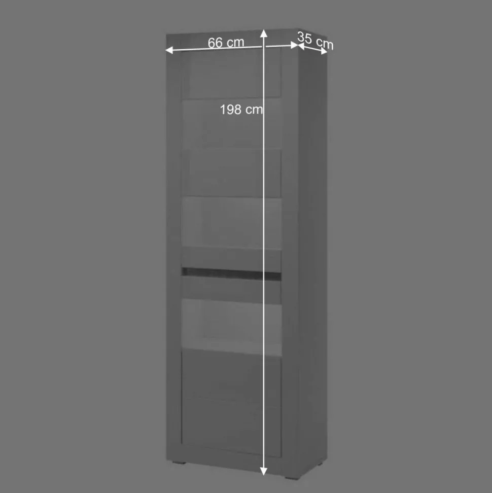 Hochglanz Vitrine in Weiß mit Beton Dekor Mextra 2-türig