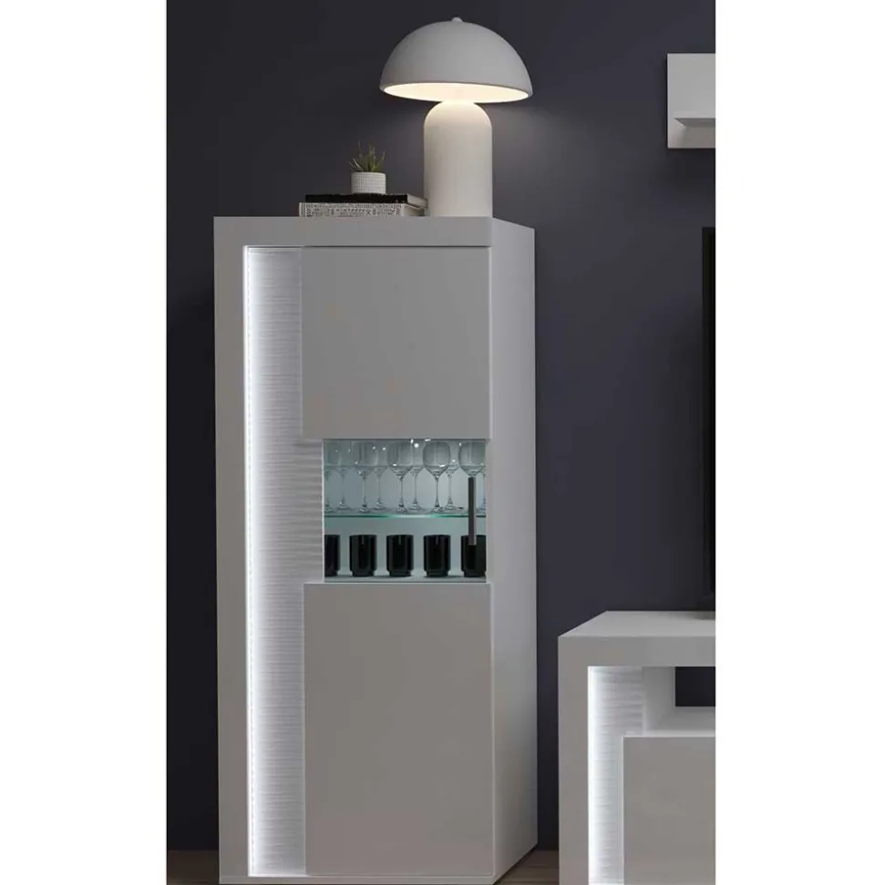 Hochglanz Vitrine mit LED in Weiß - Gomata