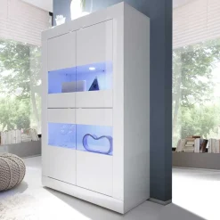 Hochglanz Vitrinenschrank in Weiß - Sogno