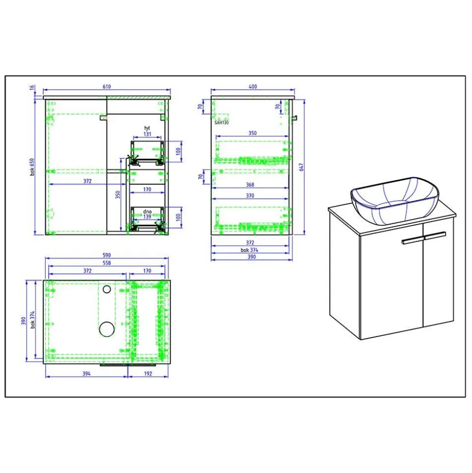 Hochglanz Waschtisch mit Tür & Auszug - Vauflos