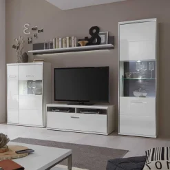 Hochglanz Wohnwand Tacroma in Weiß (vierteilig)