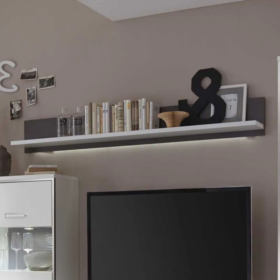 Hochglanz Wohnwand Tacroma in Weiß (vierteilig)