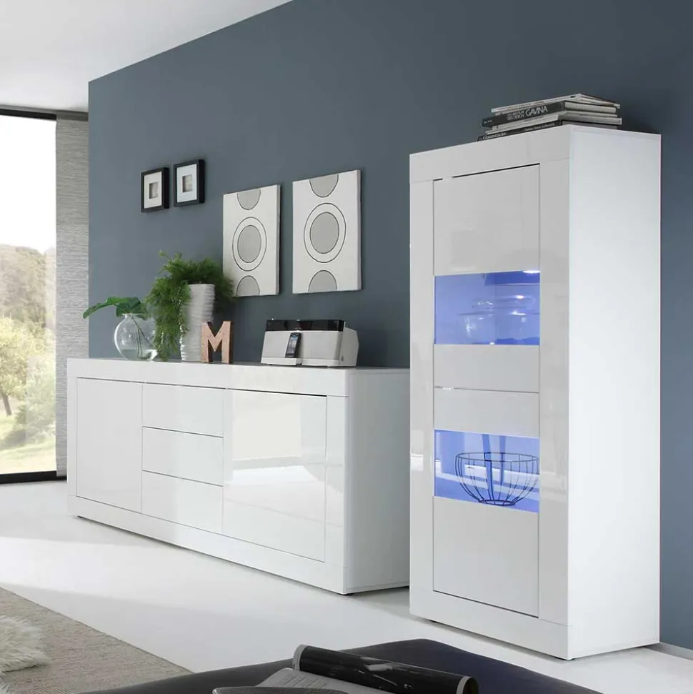 Hochglanz Wohnzimmermöbel in Weiß - Sogno (zweiteilig)