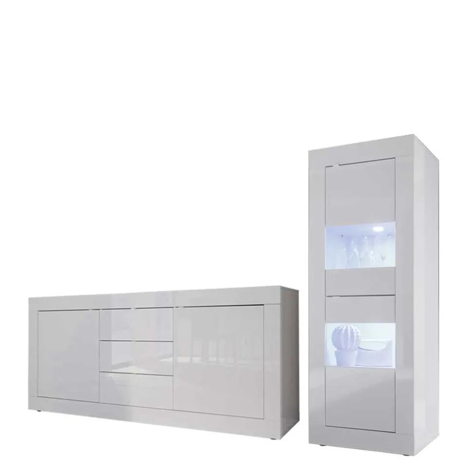 Hochglanz Wohnzimmermöbel in Weiß - Sogno (zweiteilig)