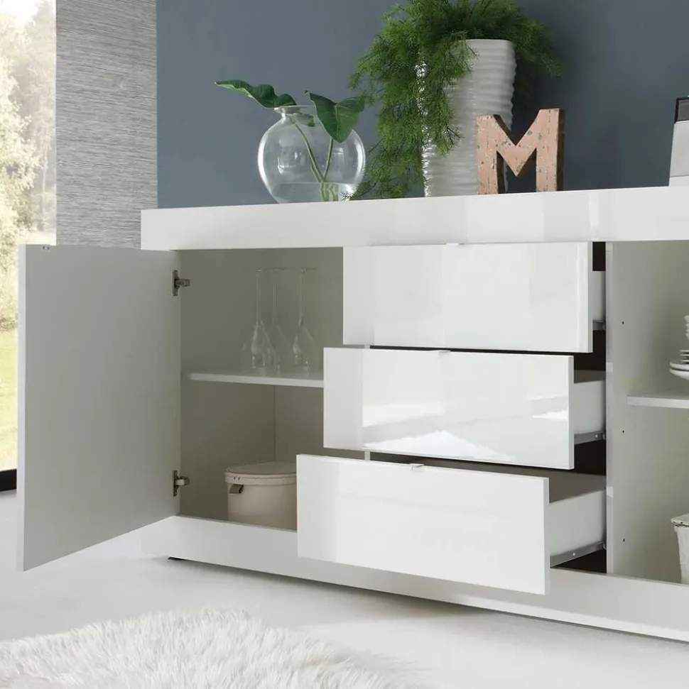 Hochglanz Wohnzimmermöbel in Weiß - Sogno (zweiteilig)