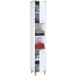 Hochschrank fürs Badezimmer in Weiß & Honig Wildeiche - Luzern