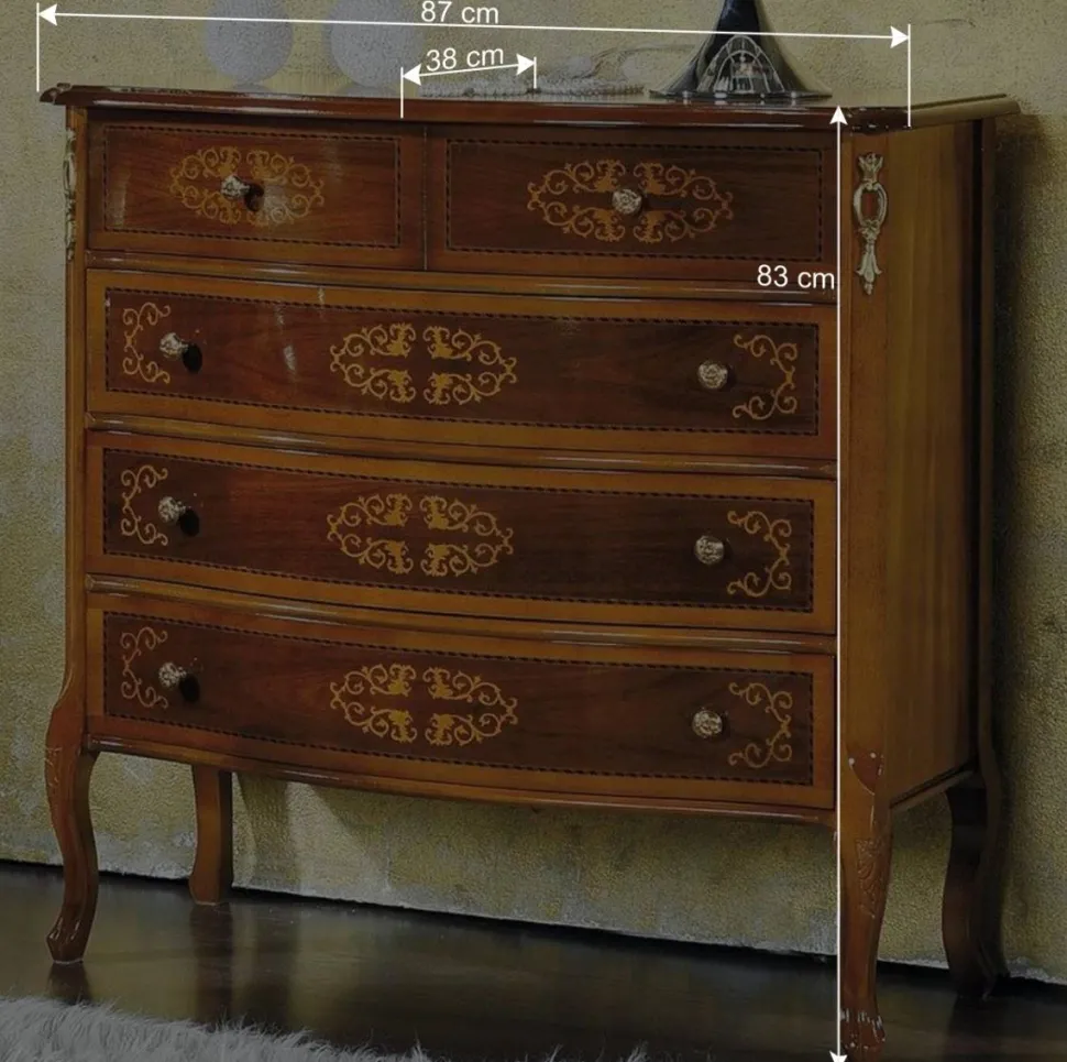 Hochwertige Kommode im Barock Stil Natale in Nussbaum Braun