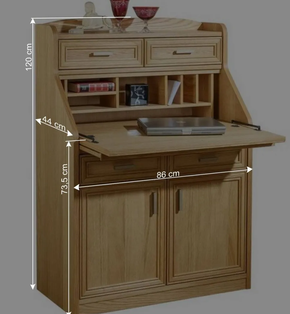 Hochwertiger Schreibschrank in geölter Eiche - Gatania