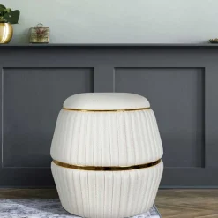 Hocker in Cremeweiß mit Gold - Josue