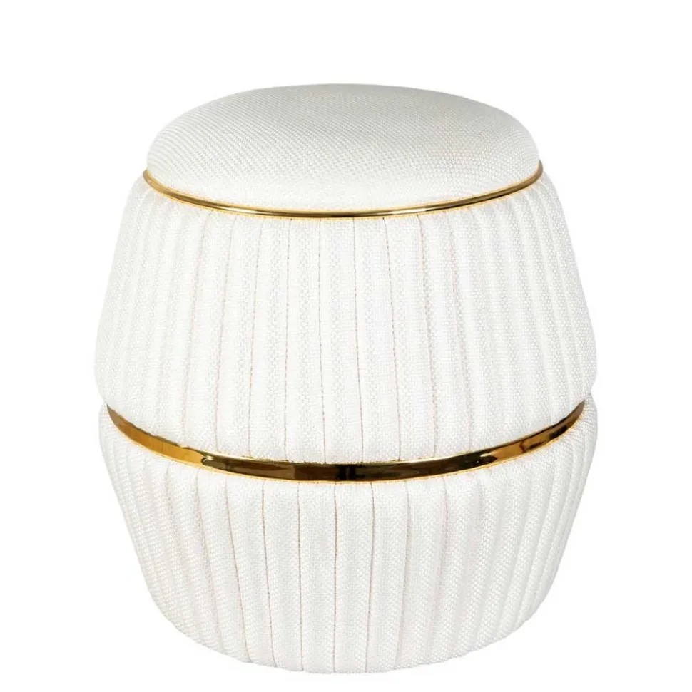 Hocker in Cremeweiß mit Gold - Josue