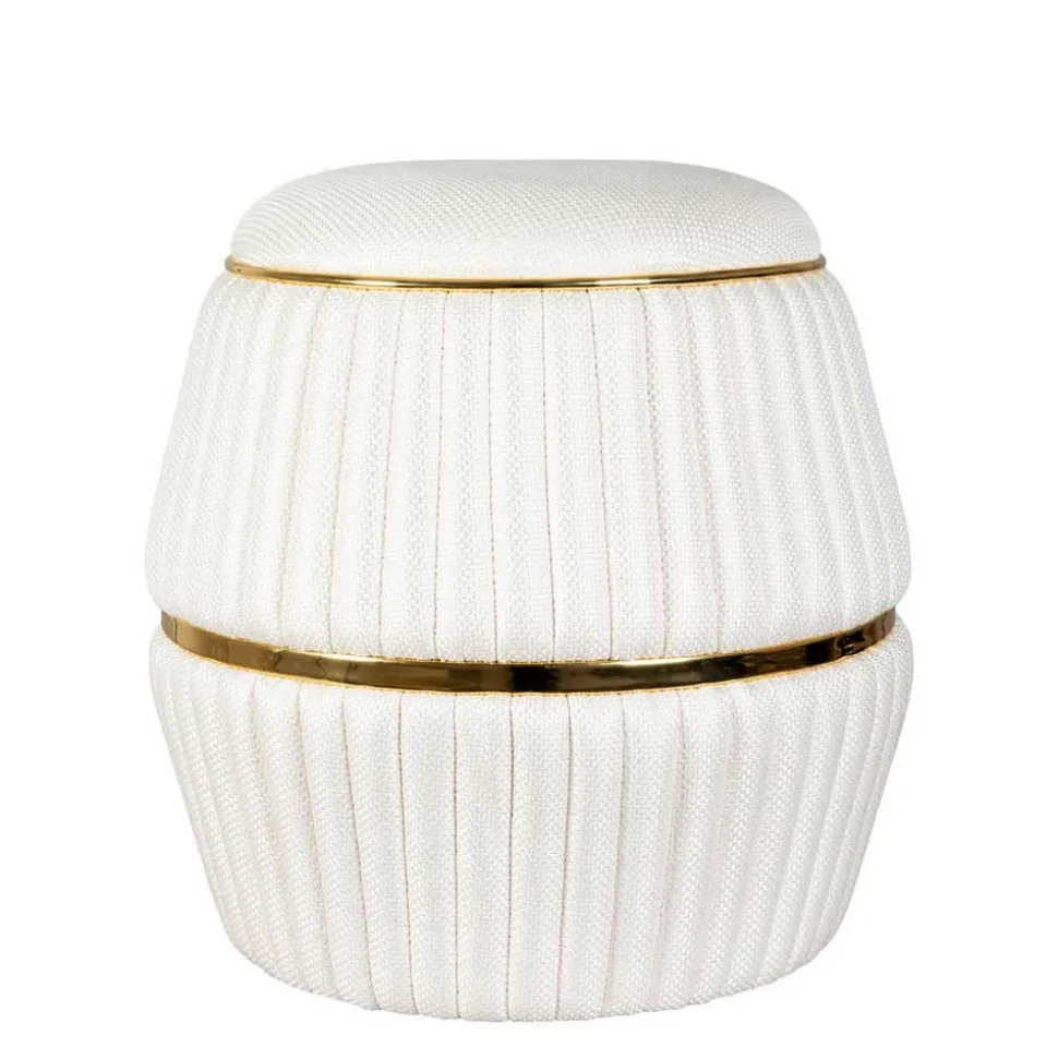 Hocker in Cremeweiß mit Gold - Josue