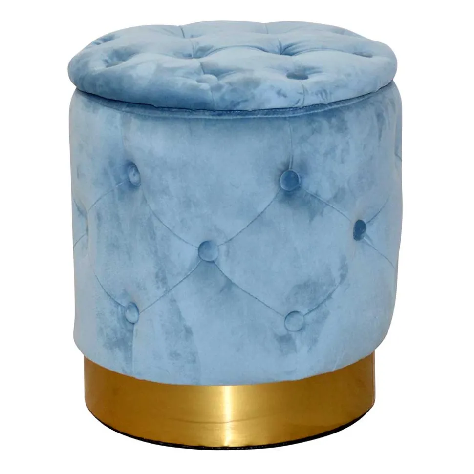 Hocker in Hellblau Samt & Gold - Santjana