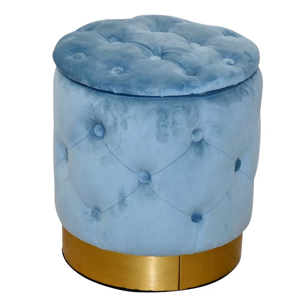 Hocker in Hellblau Samt & Gold - Santjana