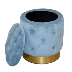 Hocker in Hellblau Samt & Gold - Santjana