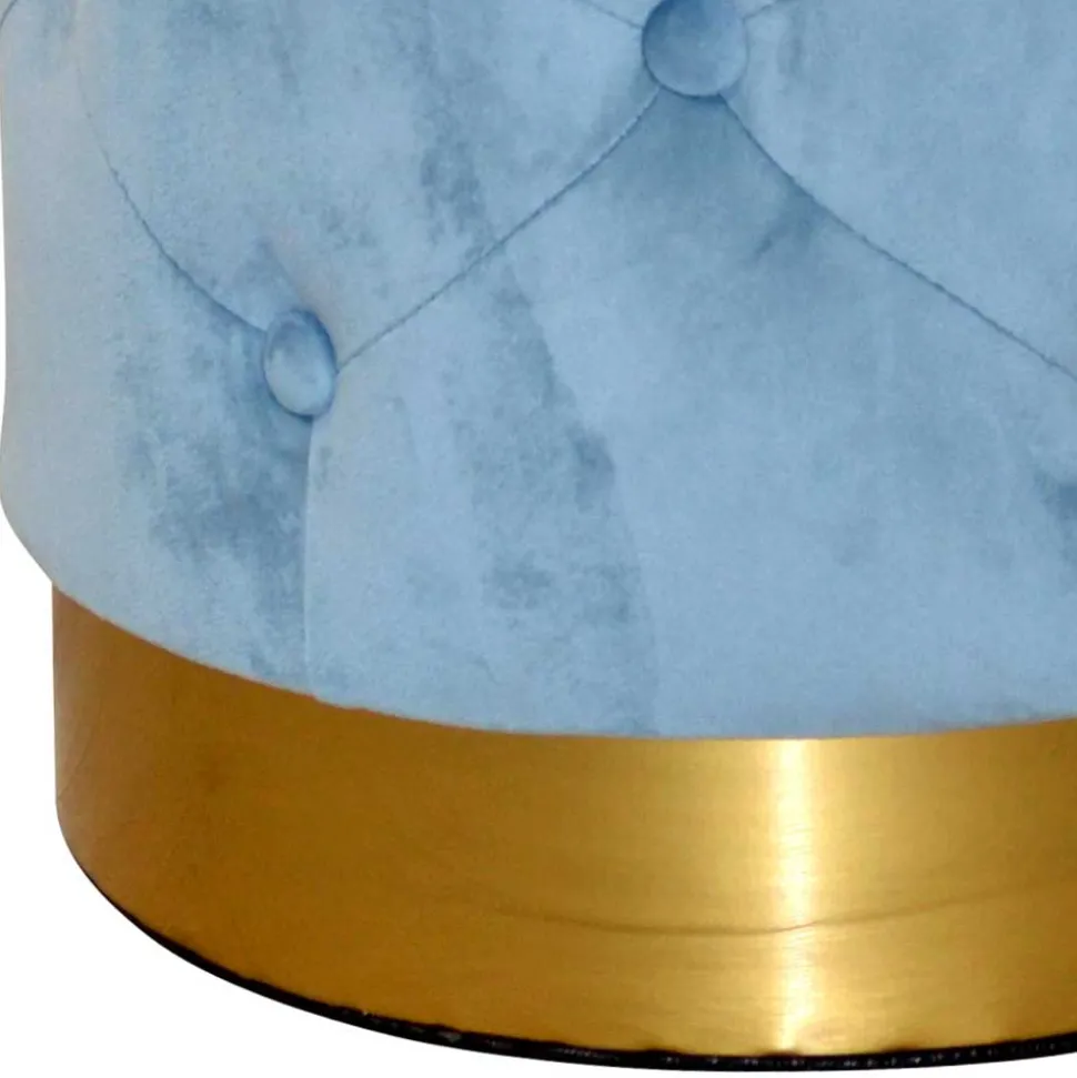 Hocker in Hellblau Samt & Gold - Santjana