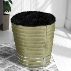 Hocker in Schwarz und Oliv Grün und Silber - Egeta