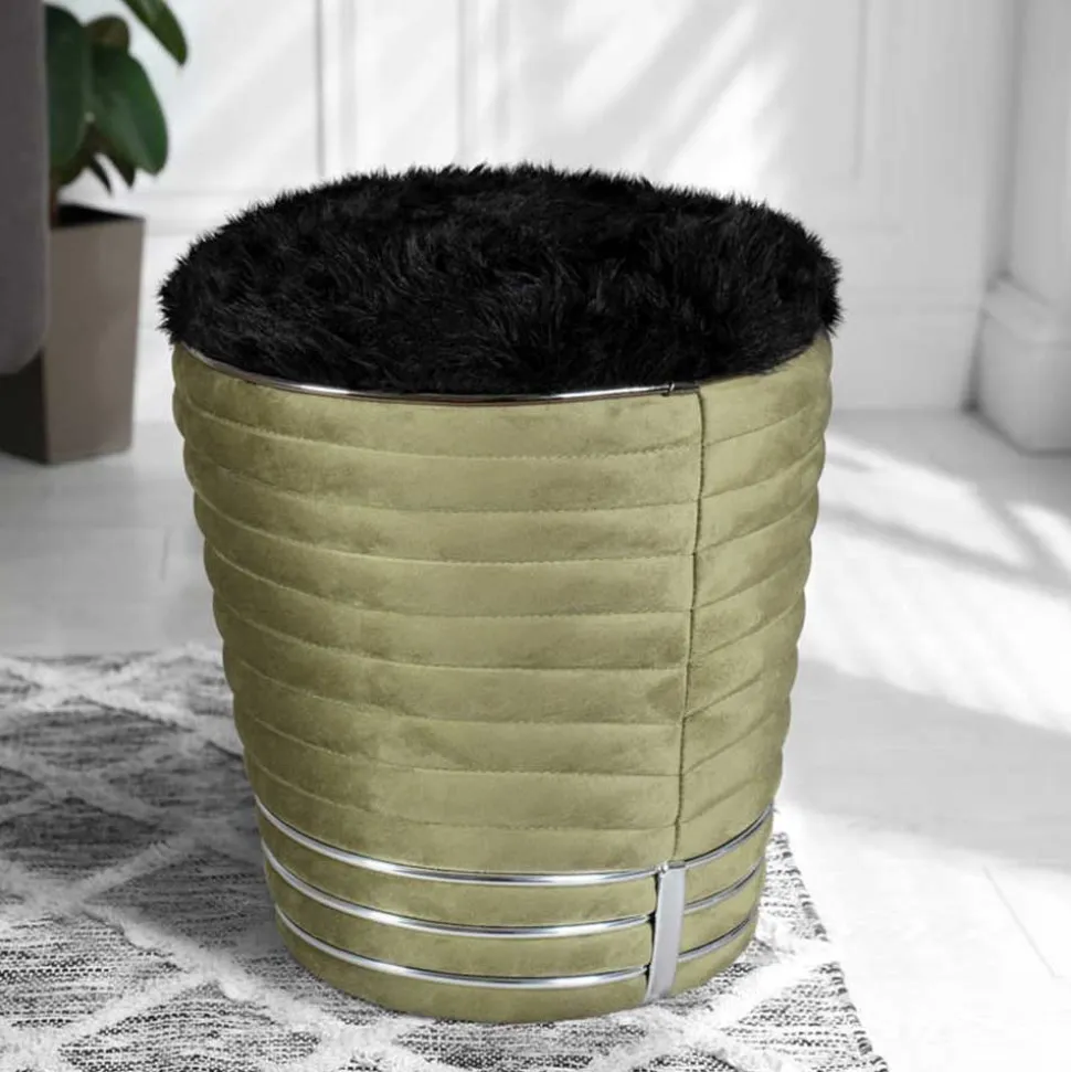 Hocker in Schwarz und Oliv Grün und Silber - Egeta