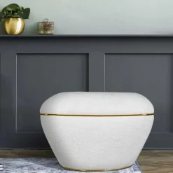 Hocker in Weiß Webplüsch mit Gold - Tandrea