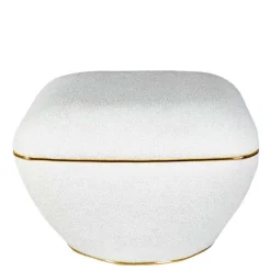 Hocker in Weiß Webplüsch mit Gold - Tandrea