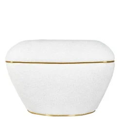Hocker in Weiß Webplüsch mit Gold - Tandrea