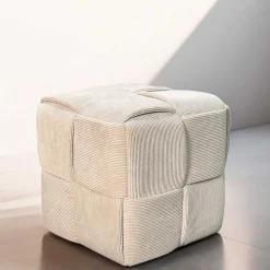 Hocker Pouf in Beige Cordbezug - Salvita III
