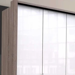 Hoher Kleiderschrank in Weiß Glas & Eiche Dunkel - Empresian