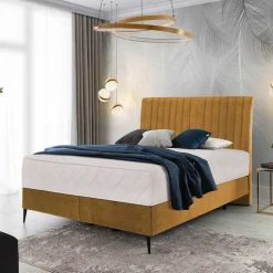 Hohes Boxspringbett in Senfgelb Velours - Ejulia
