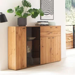 Hohes Sideboard mit Glaseinsatz und LED - Drinidad