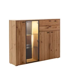 Hohes Sideboard mit Glaseinsatz und LED - Drinidad