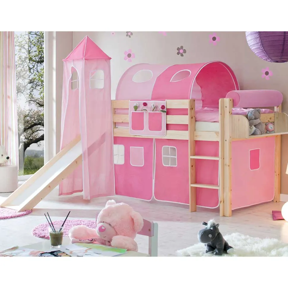 Hohes Spielbett in Natur & Rosa & Pink - Liza