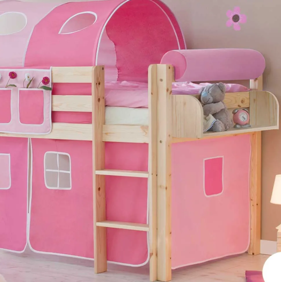 Hohes Spielbett in Natur & Rosa & Pink - Liza