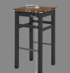 Holz Barhocker in Grau und Kiefer Lauge - Ziamora